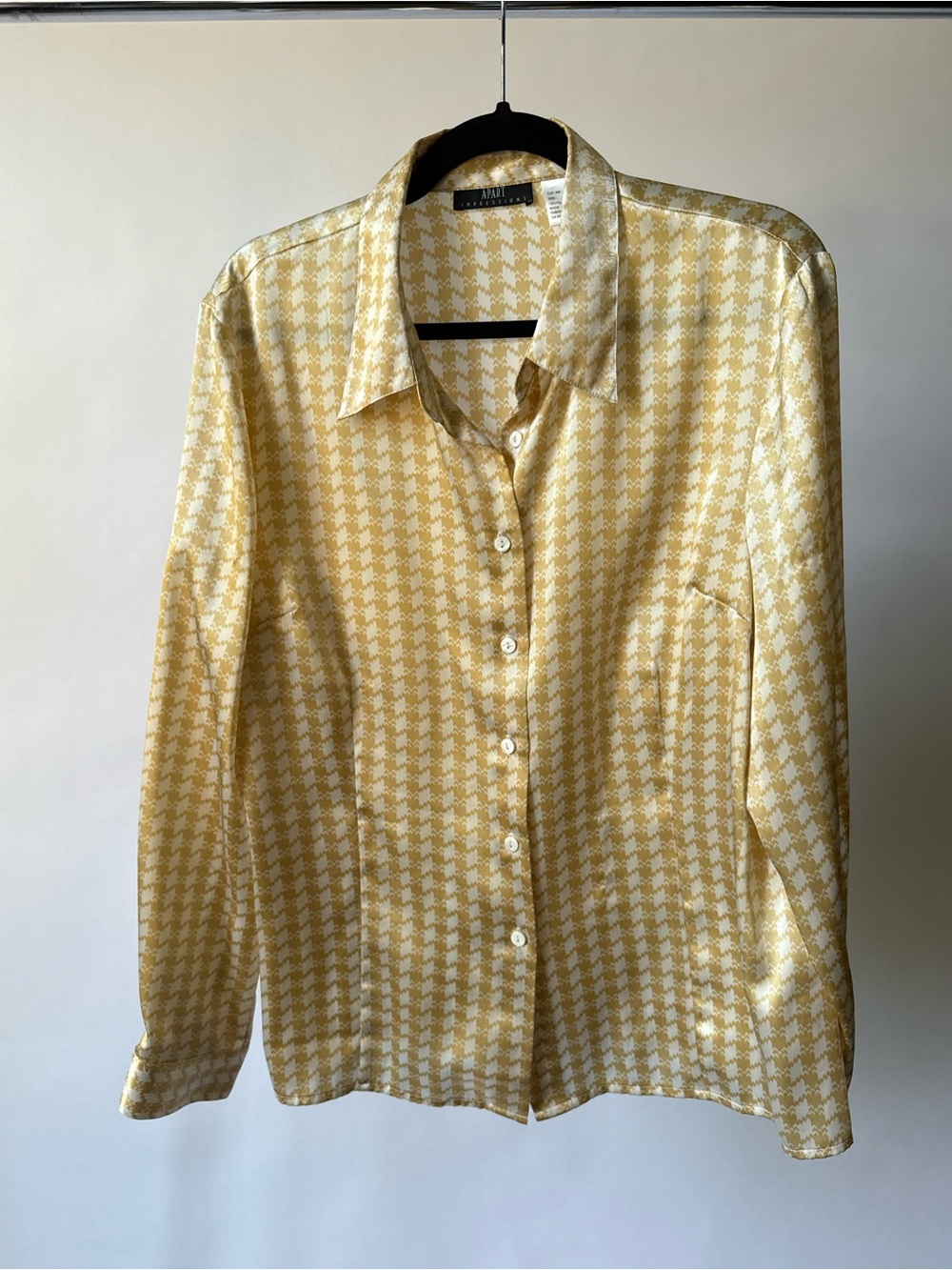 Silk-Blend Yellow Houndstooth Button-Up Shirt